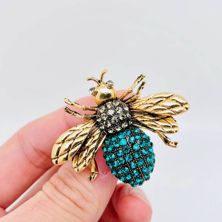 Mio Queena - Vente Broches - Broche abeille en métal avec strass, pince à vêtements