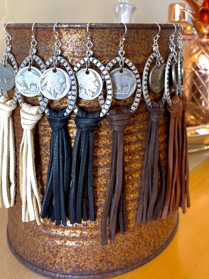 Western Leather Fringe Earrings for wholesale by Fleurdesignz Western Jewelry