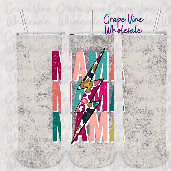 Esclusivo Mama Leopard Bolt su Grigio 20oz Tumbler di KB Designs per la vendita all'ingrosso da parte di GrapeVineWholesale