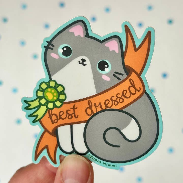 Banner “Melhor Vestido” - Gato Tuxedo Cinzento - Autocolante Vinil por atacado de STUDIO Mimmi