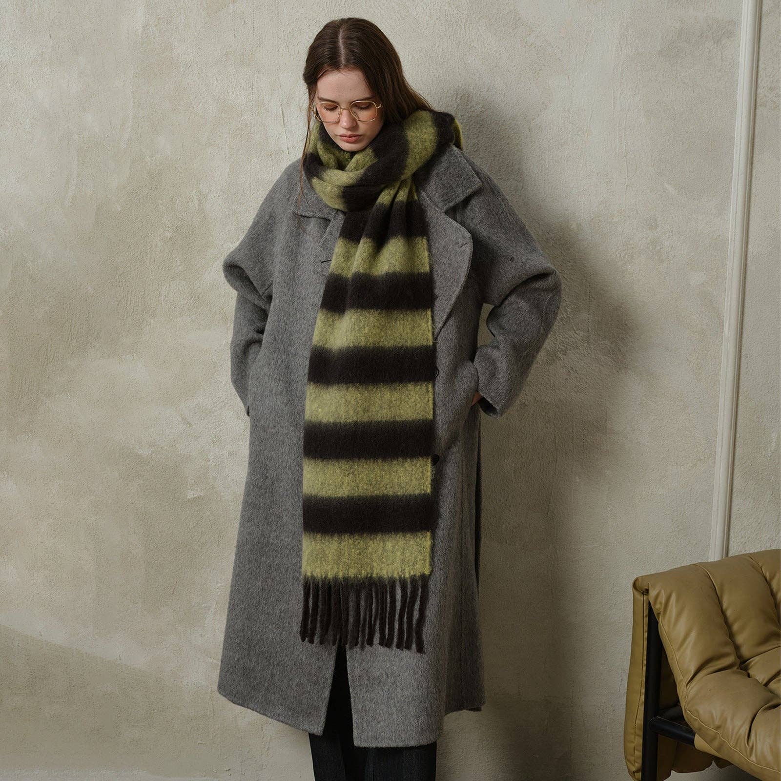 Dipped Shop - Wholesale Scarf - Women's - Striped Color Block Thicken Tassel Warm Scarve DPS13157