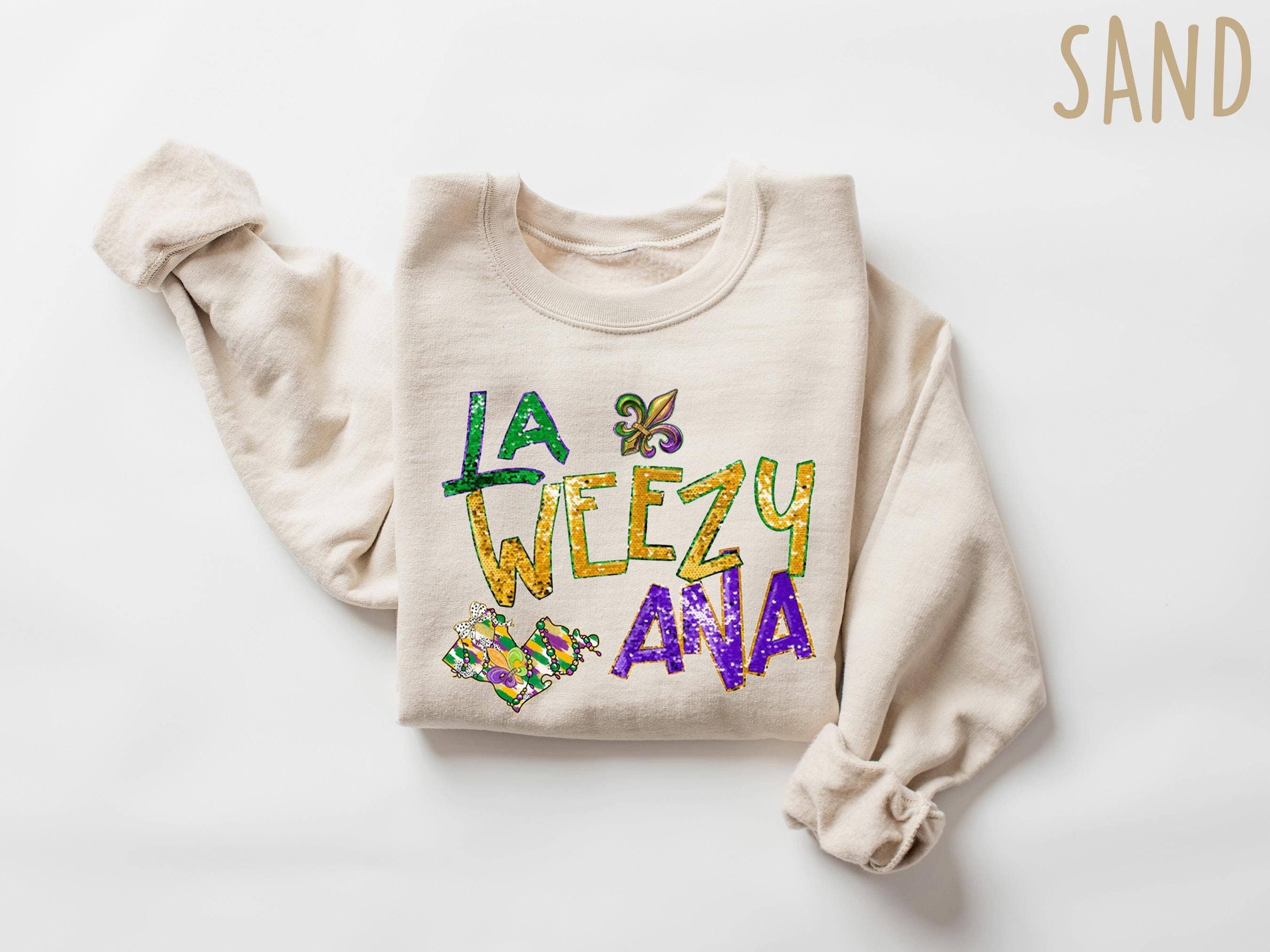 NVC Ecommerce LLC - Venta al por mayor Sudadera estampada - Mujer - Camiseta Retro Divertida La Weezy Ana, Sudadera de Mardi Gras