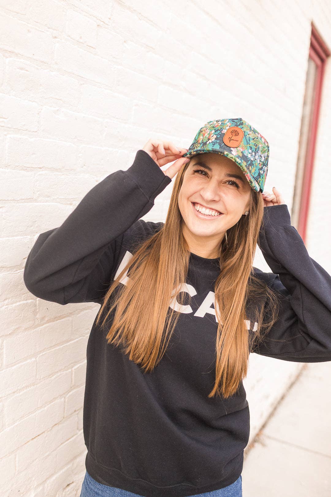 Left Grain - Wholesale Baseball Cap - Women's - Blue Floral Hat with Oval Flower Patch3