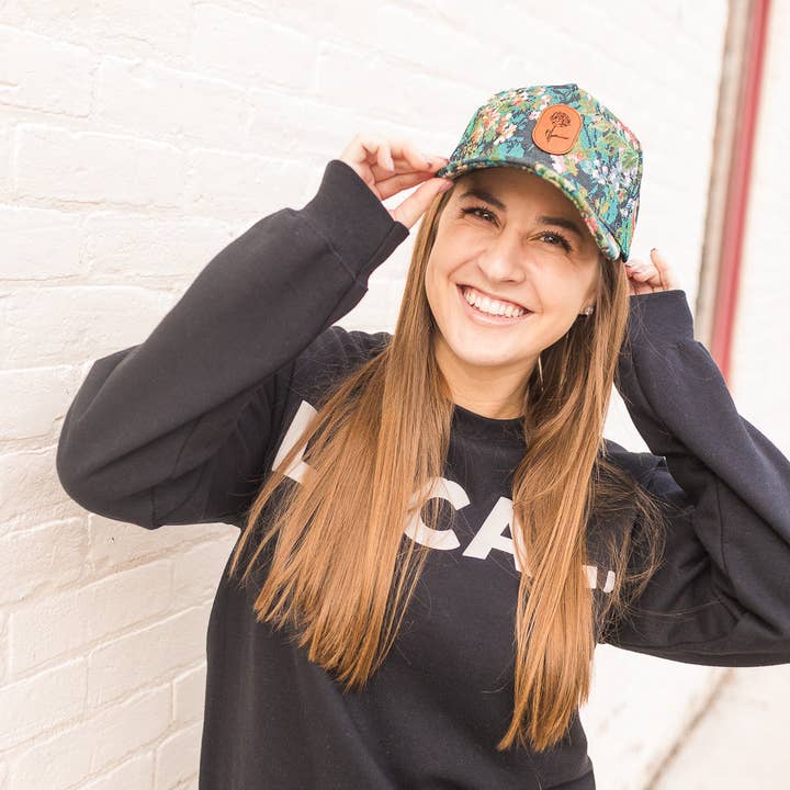 Left Grain - Wholesale Baseball Cap - Women's - Blue Floral Hat with Oval Flower Patch3