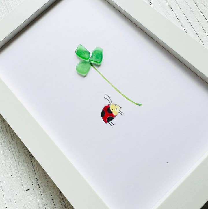 Sook & Hook - Wholesale Art Print - Clover with Ladybug Sea Glass Art0