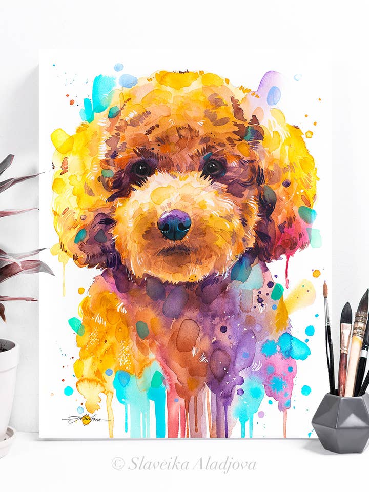 Toy Poodle, Dog Watercolor Painting Print, Cute Pet, for wholesale by Slaveika Aladjova