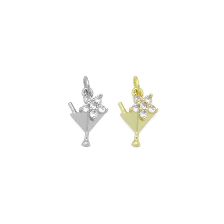 BestBeads&Beyond - Wholesale Individual Charm/Pendant - Gold Silver Flower Martini Glass Cup Charm Pendant, Sku#A464