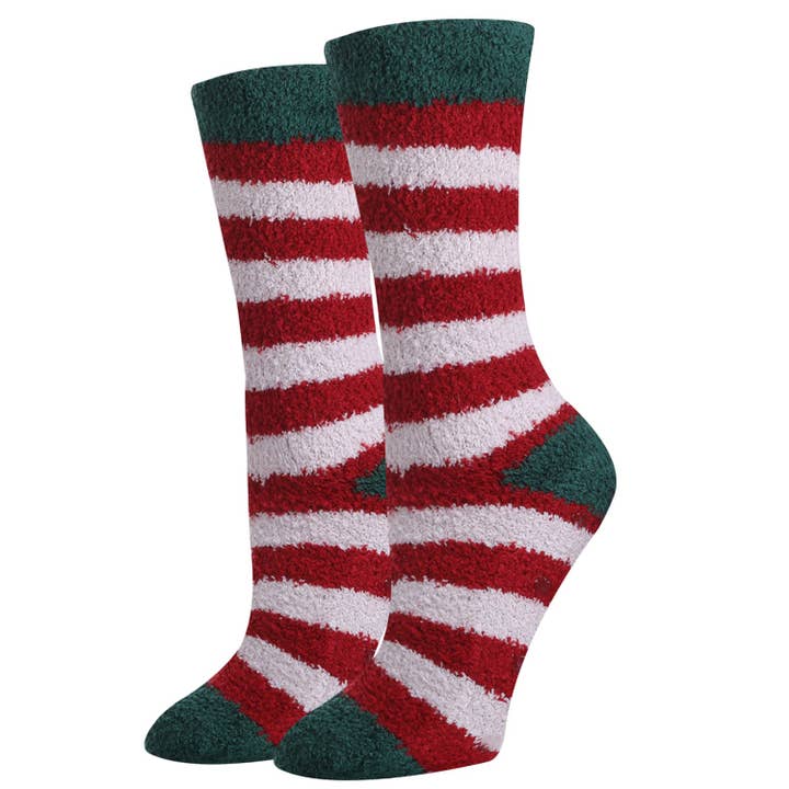 Flauschige Weihnachtssocken mit Streifenmuster für Damen für den Großhandel von Sock Harbor / Bigfoot Sock Co.
