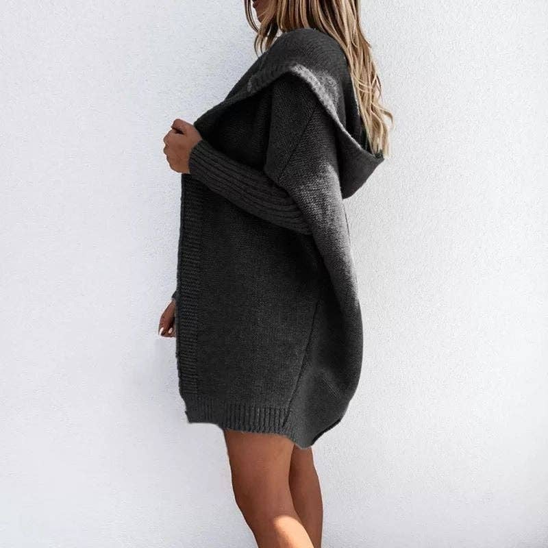 Caribtrolly - Wholesale Hoodie - Women's - Solid Color Loose Knit Hoodie Sweater3