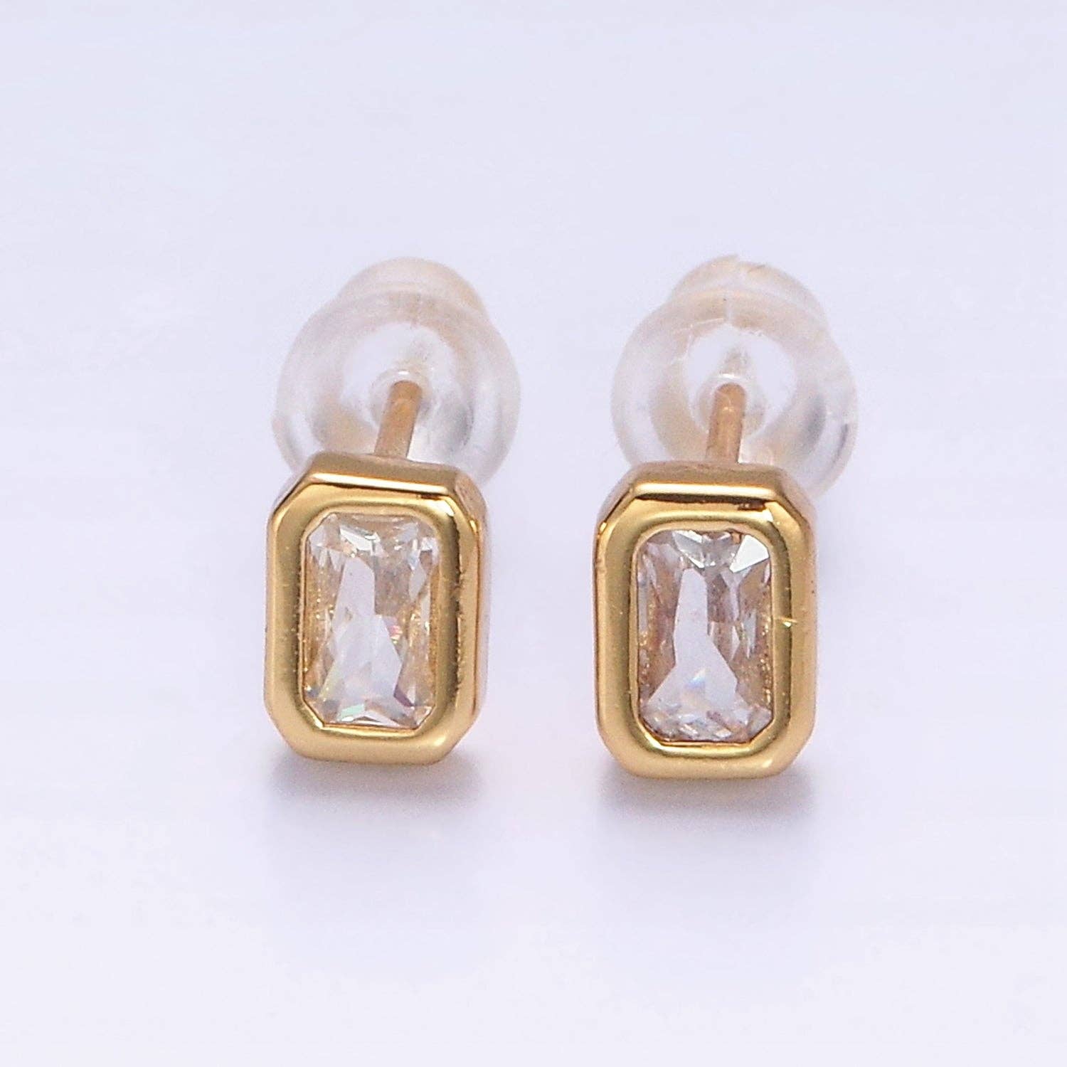 Aim Eternal - Wholesale Stud/Post Earrings - Gold Filled Colorful Multifaceted Baguette CZ Stud Earrings1