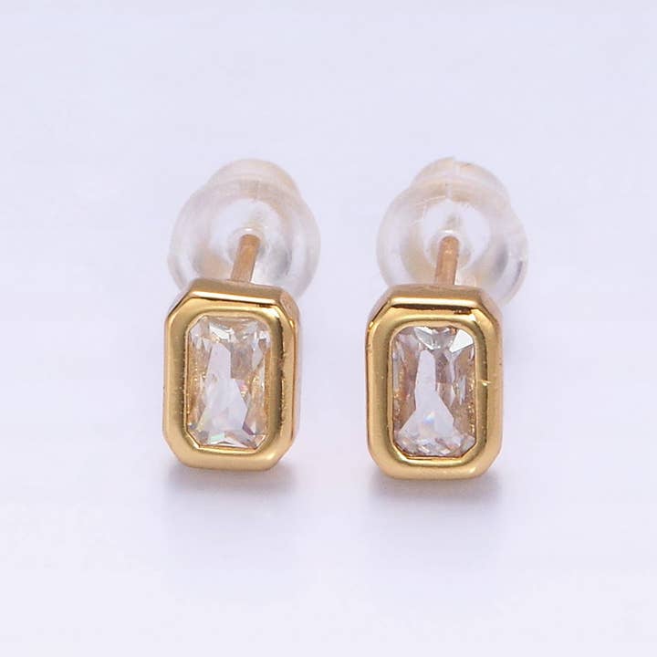 Aim Eternal - Wholesale Stud/Post Earrings - Gold Filled Colorful Multifaceted Baguette CZ Stud Earrings1