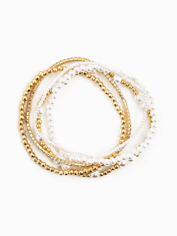 Unique Ball Bead and Pearl Stretch Bracelet Set of 5 for wholesale by Sessori