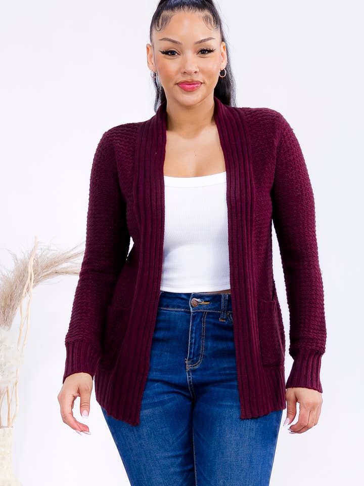 TRT11 Strikket Cardigan med Åben Front og Struktur for engroshandel hos H&H Fashion Inc.