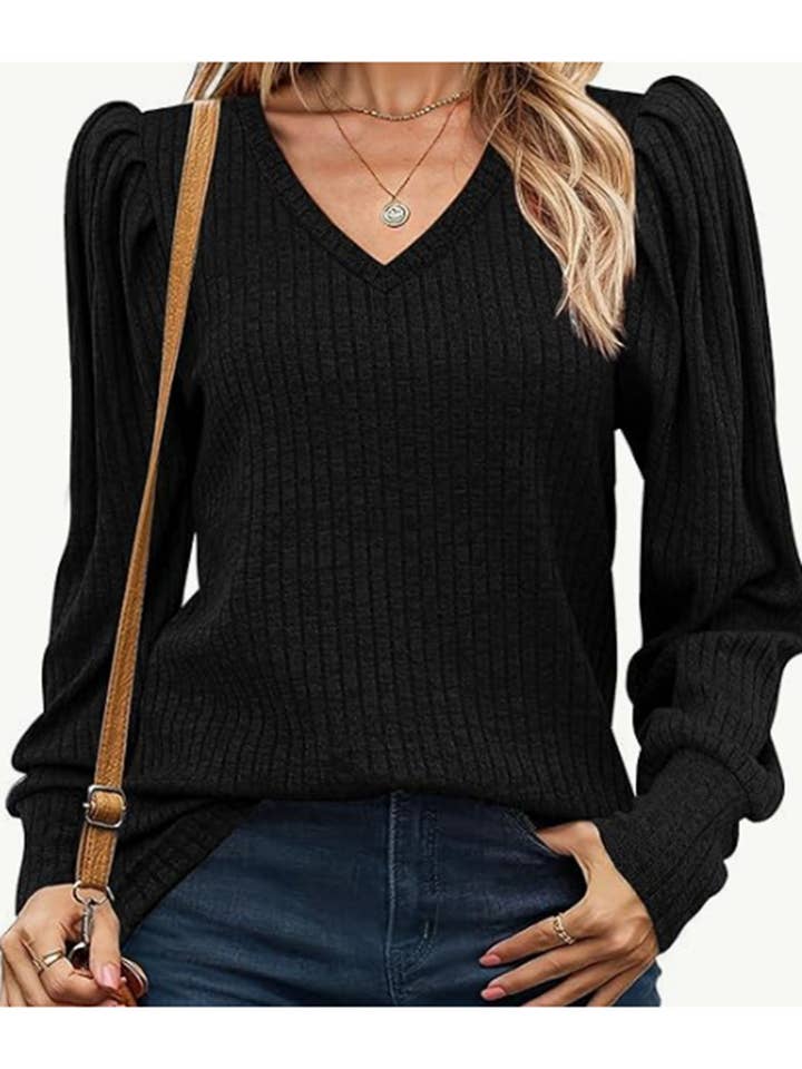 Top rayé à manches longues et col en V pour la vente par Wholesalesir