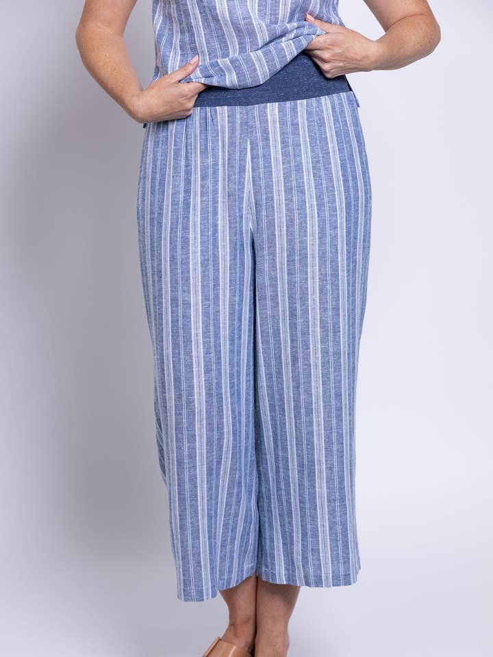 Landon Capri, Denim Streifen, Leinen Viskose für den Großhandel von Blue Sky Clothing Co LLC