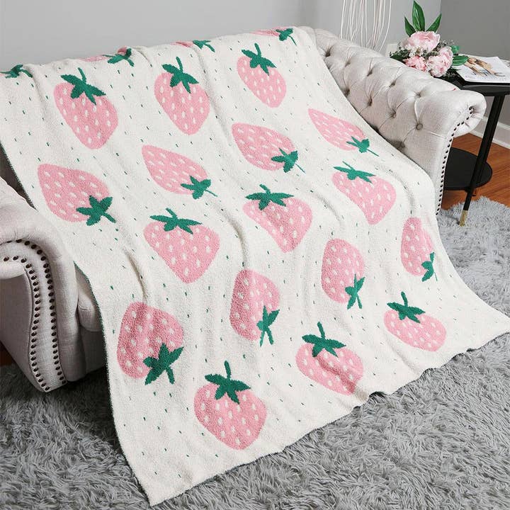 Strawberry Patterned Reversible Throw Blanket for wholesale by Sensibling Corp.
