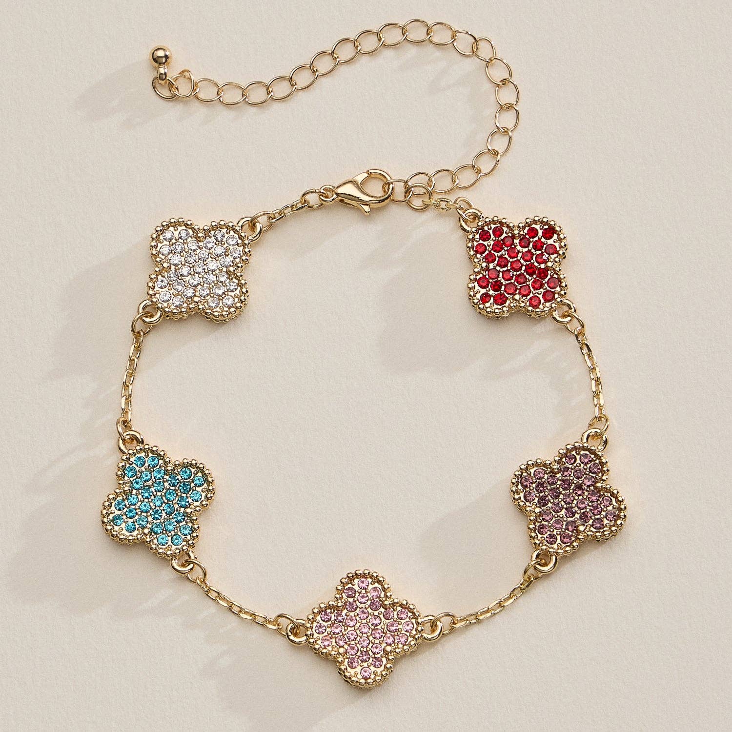 Frem - Wholesale Charm/Dangle Bracelet - Gold Chain Bracelet with Crystal Flower Charms7