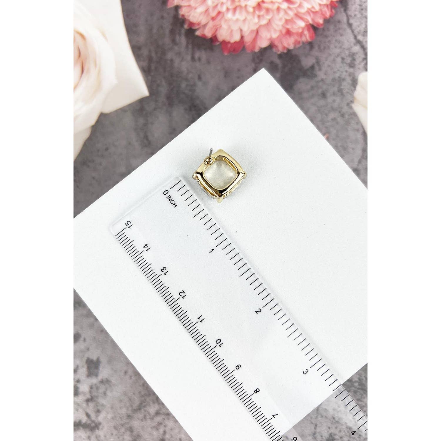 GOLD CUSHION CUT EPOXY CHEETAH PRINT STUD EARRING for wholesale on Faire2