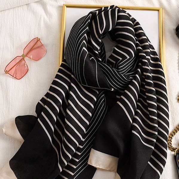 Sun-Protection Striped Ramie Cotton Scarf for wholesale by FurDecoration