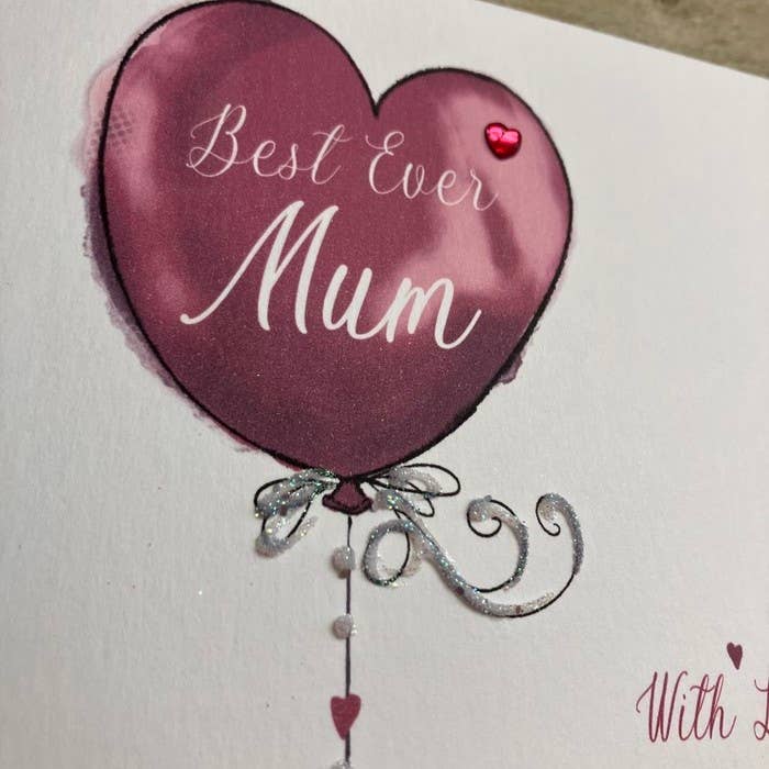 White Cotton Cards - Wholesale Mother's Day Card - Best Ever Mum - Mothers Day 1 Balloons (M24-26)