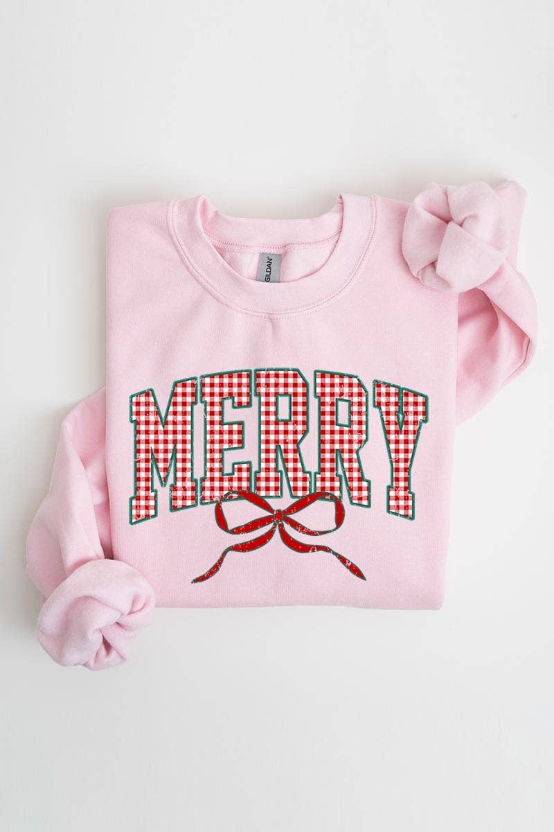 Pink Irene Wholesale - Vente Chemise – femme - Sweat-shirt graphique à nœud plaid Joyeux Noël8