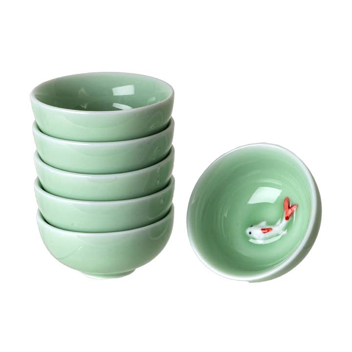 Urban Tokyo - Vente Tasse à café/thé - Ensemble de 6 tasses à thé Kung Fu avec carpes Koi, 6,4 cm de diamètre0