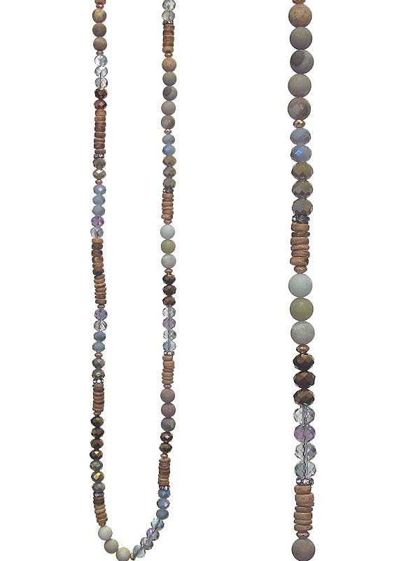 ( B849 ) GLASS WOOD BEAD LONG NECKLACE for wholesale by Jewelry Max