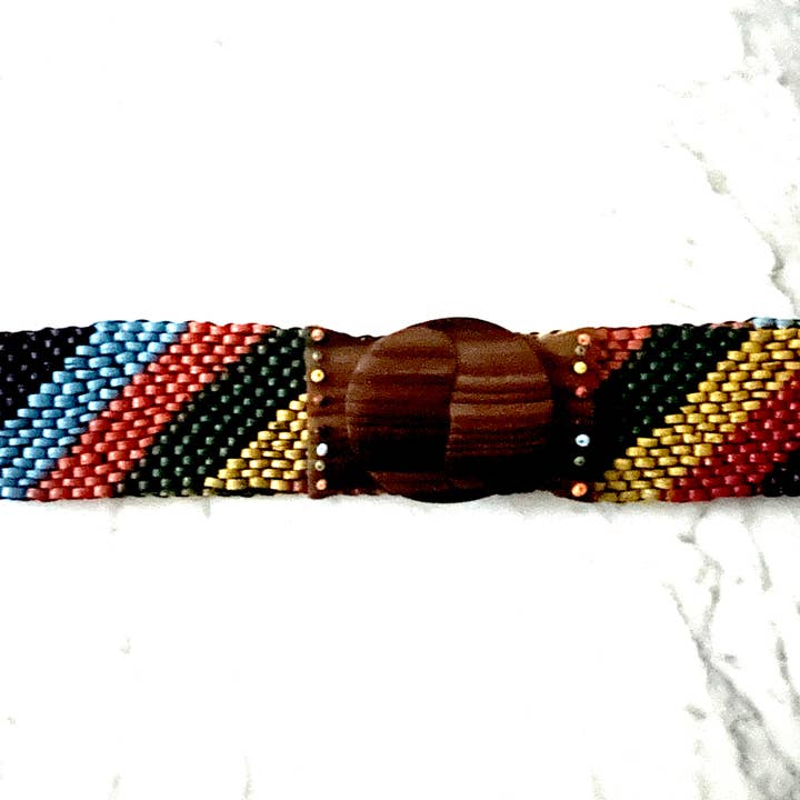 Erik & Mike - Wholesale Belt - Women's - Rainbow COCO Beaded stretch belt wood scroll.28"- 32" 0