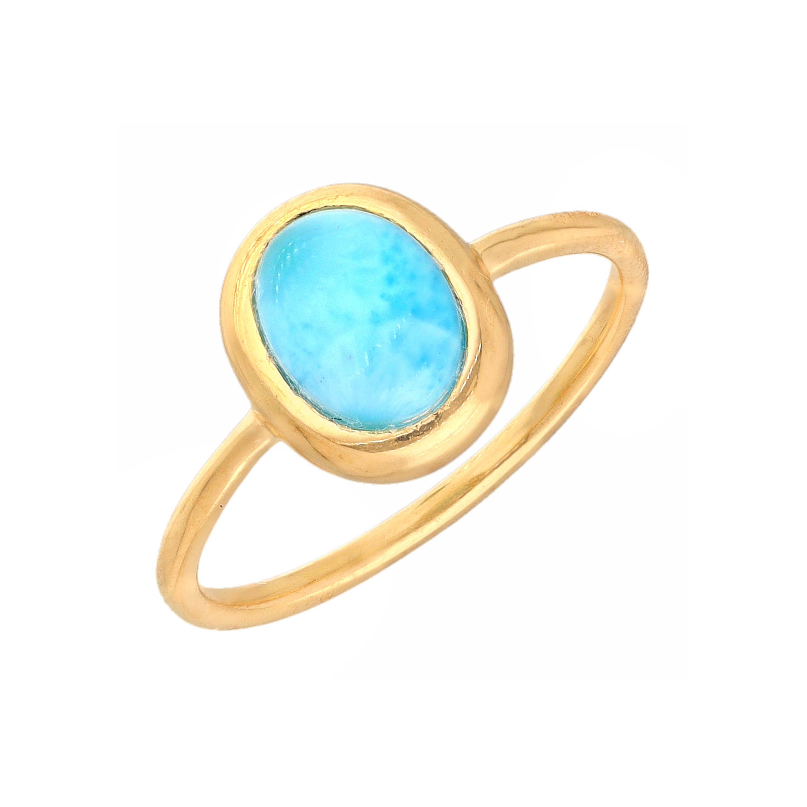 Tiramisu - Wholesale Single Stone/Solitaire Ring - Gold Plated Over Silver Larimar Solitaire Rings0