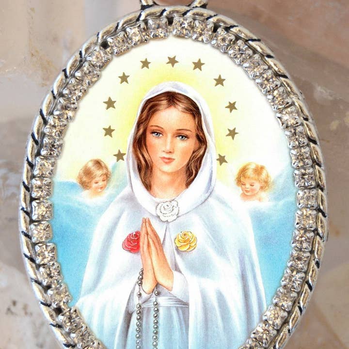 MariaSantissimaShop – wholesale Hänge-/berlockhalsband – Jungfru Maria Mystiska Rose eller Maria Rosa Mystica handgjorda halsband katolska kristna religiösa smycken medalj hänge1
