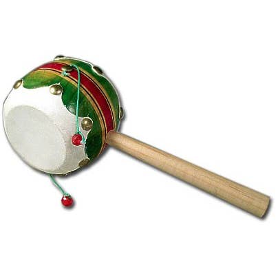 Sanyork Fair Trade - Wholesale Musical Toy - Kids & Baby - Leather Tambourine Spin Drum Toy Mexico 3.5" Wooden Toy