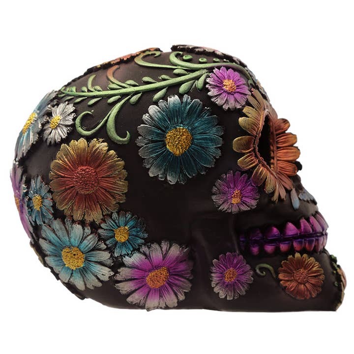 Puckator Ltd - Wholesale Ornament - Metallic Day of the Dead Daisy and Flower Skull Decoration