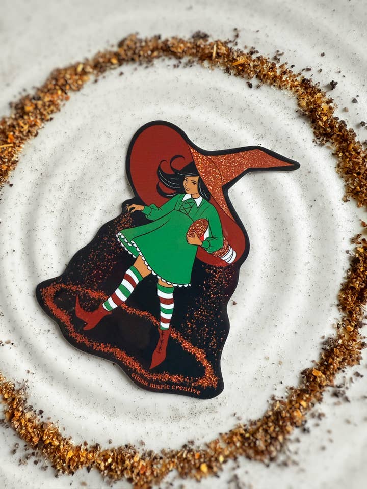 Spicy Bruja Glitter Sticker | tajin witch | circle of salt for wholesale by Elissa Marie Creative