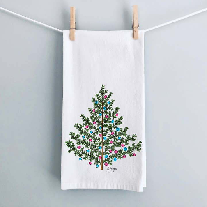 Torchon à thé Whimsical Christmas Tree Flour Sack pour la vente par Debbie Vinyard