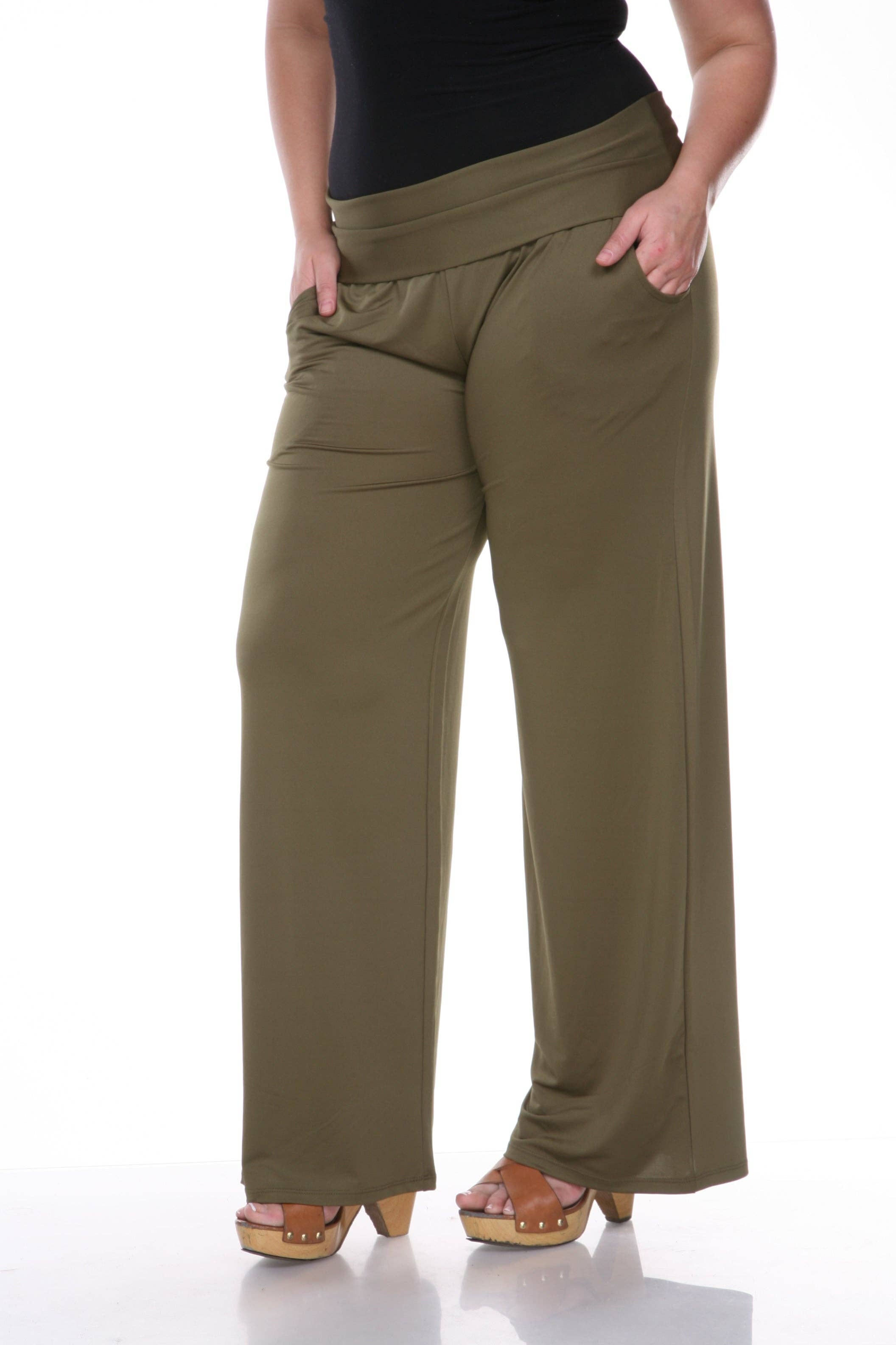 WHITE MARK - Vente Pantalon – femme - Pantalon palazzo uni grande taille pour femmes5