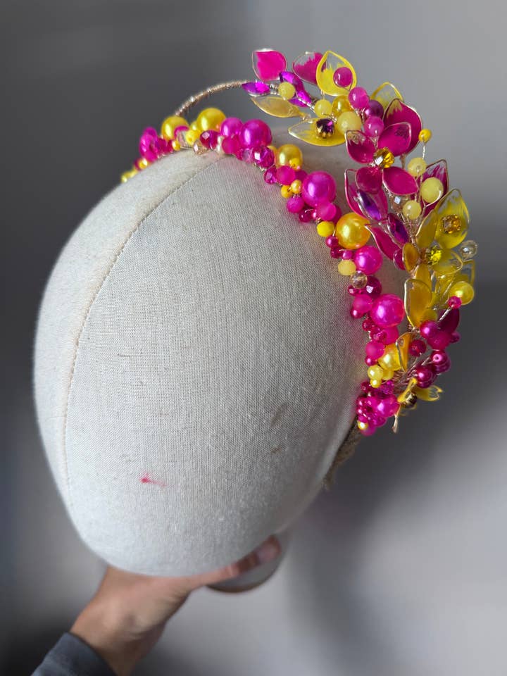 Gul og fuchsia sidehalo for engroshandel hos Preciuspearls