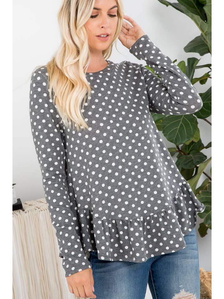 Sunday Morning – wholesale Blus - Dam – T70191 Prickig Långärmad Blus med Volanger