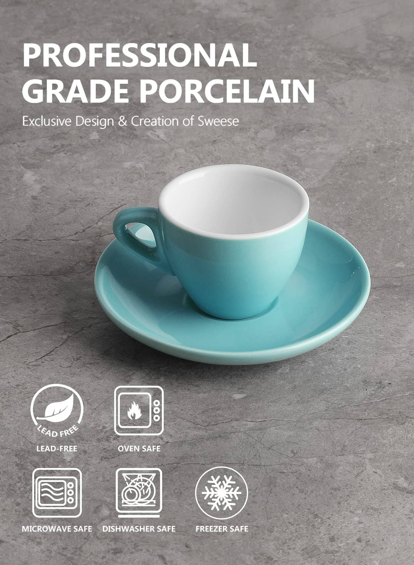 Sweese - Vente Tasse à café - Tasses à espresso en porcelaine de 2 onces avec soucoupes, ensemble de 62