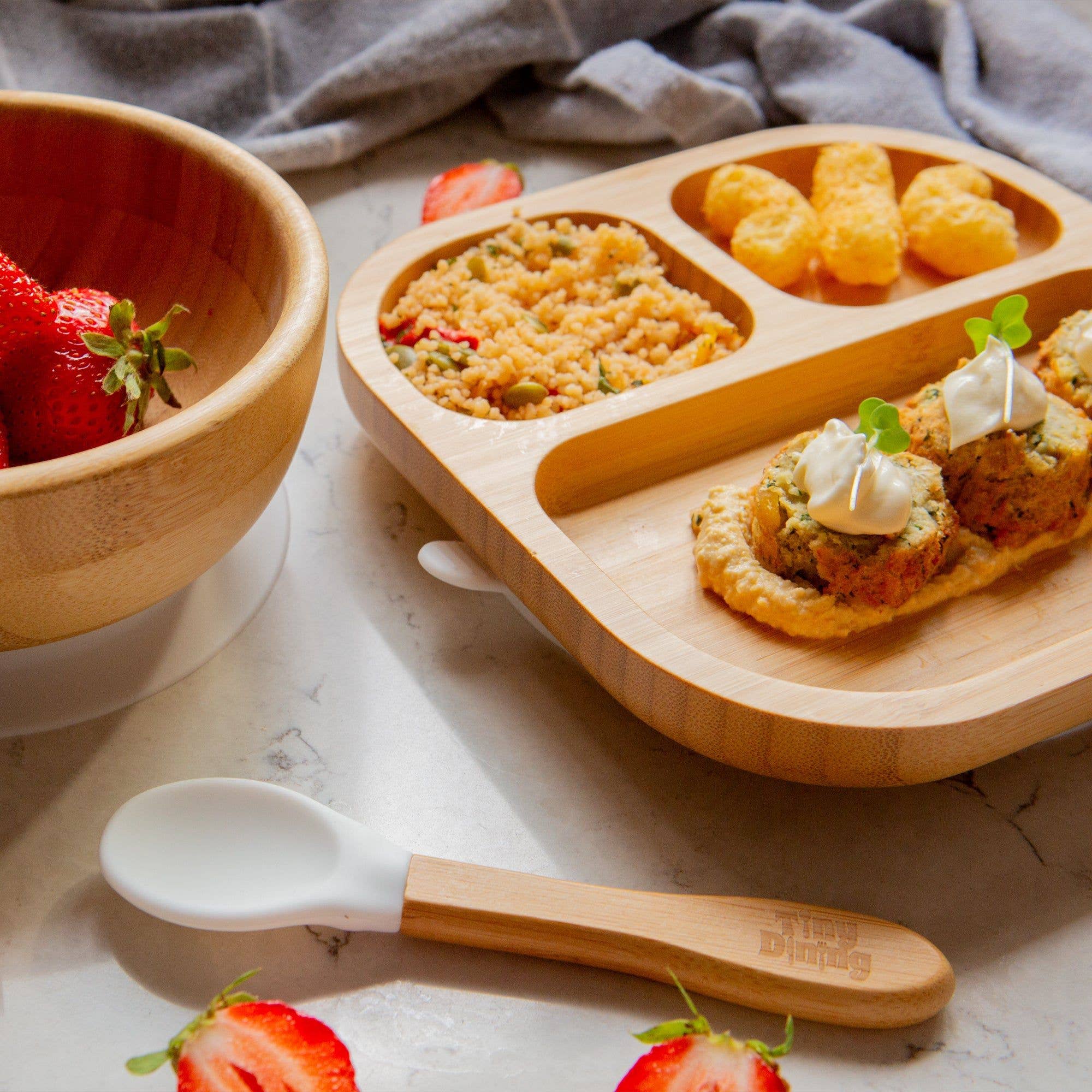 Rinkit Ltd - Wholesale Dinner Plate - Kids & Baby - Tiny Dining Children's Bamboo Suction Plate - Grey2