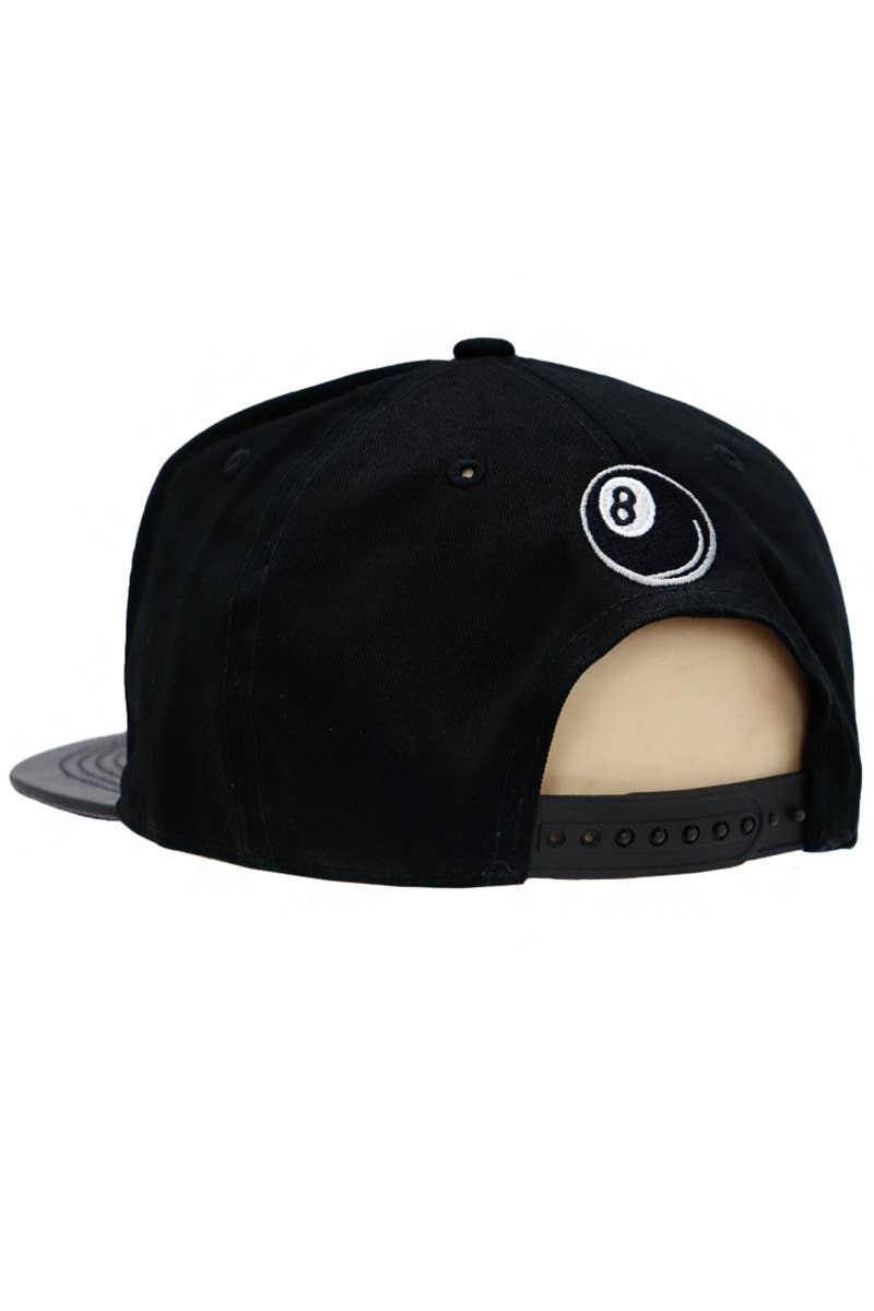 Cap Zone - Wholesale Flat Brim Cap - Men's - Pool 8 Ball  PU Leather Bill Cotton Six Panel Snapback2