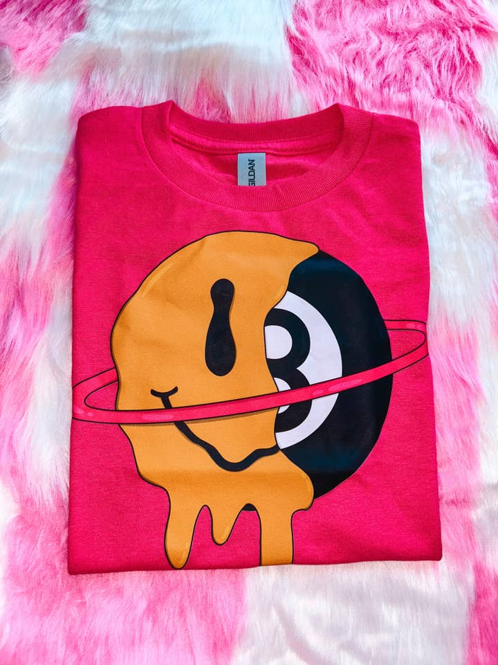 Drip Smiley Hot Pink Kids Tee for wholesale by Punchy Babe Threads