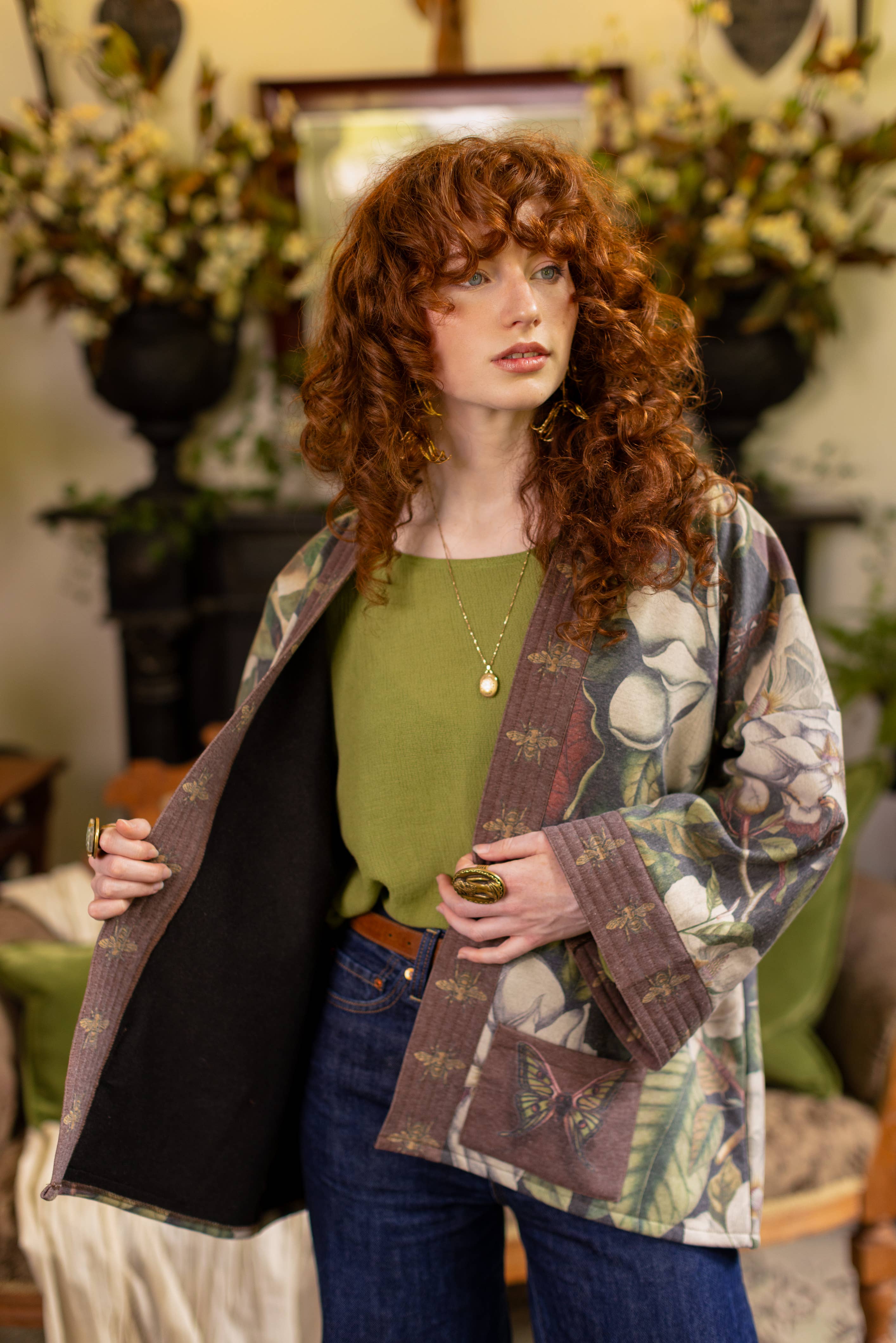 Market of Stars (USA) - Wholesale Jacket - Women's - Fleur De Lune Fleece Cottage Cardigan Jacket w/ Floral Print3