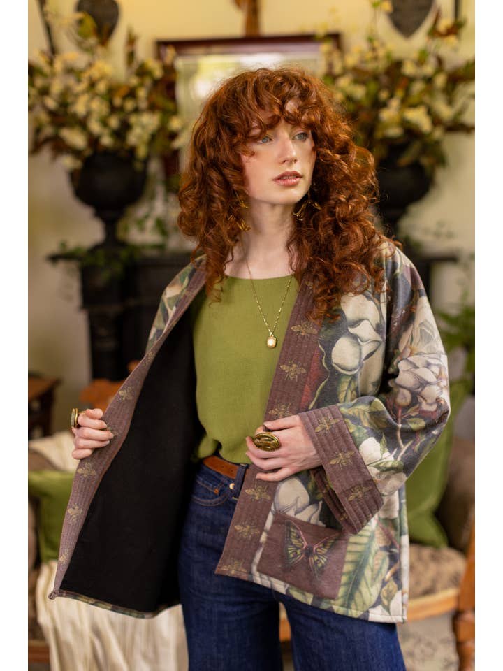 Market of Stars (USA) - Wholesale Jacket - Women's - Fleur De Lune Fleece Cottage Cardigan Jacket w/ Floral Print3