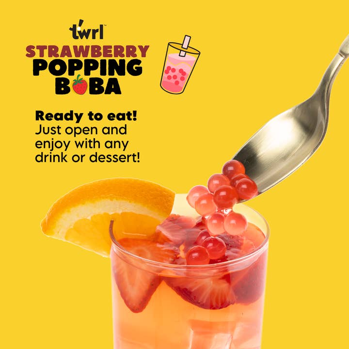 Twrl Milk Tea - Wholesale DIY Drink Kit - Strawberry Popping Boba Topping 6 Pack, Dye-Free Gluten-Free