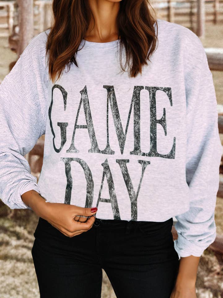 Sweatshirt ample vintage lavé à lettres Fashion-W GAME DAY pour la vente par fashionworks