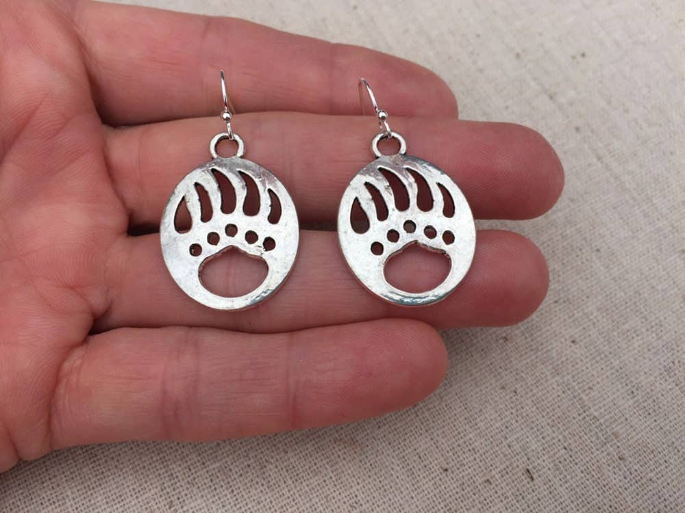Wholesale Grizzly Bear Paw Silver Earrings for Bear Lovers