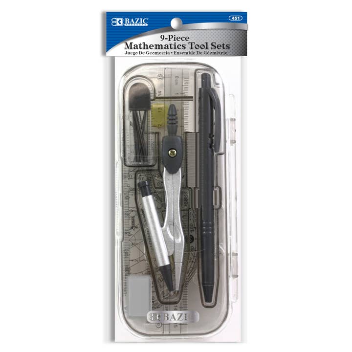 9 Pcs. Math Tool Sets for wholesale by BAZIC Products