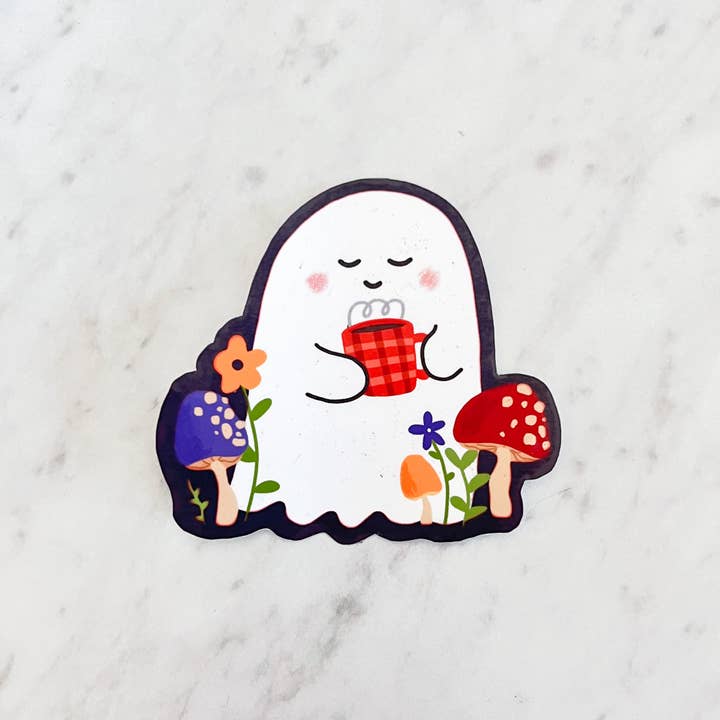 Mushroom Cosy Ghost waterdichte sticker voor wholesale door The Anxious Peach