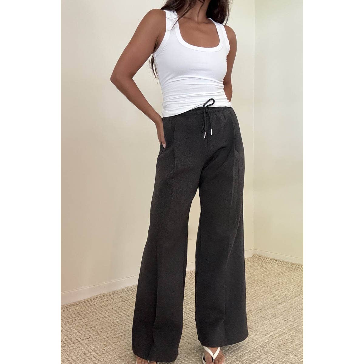 CHARCOAL Stretch Knit High Waist Straight Leg Pants for wholesale on Faire1
