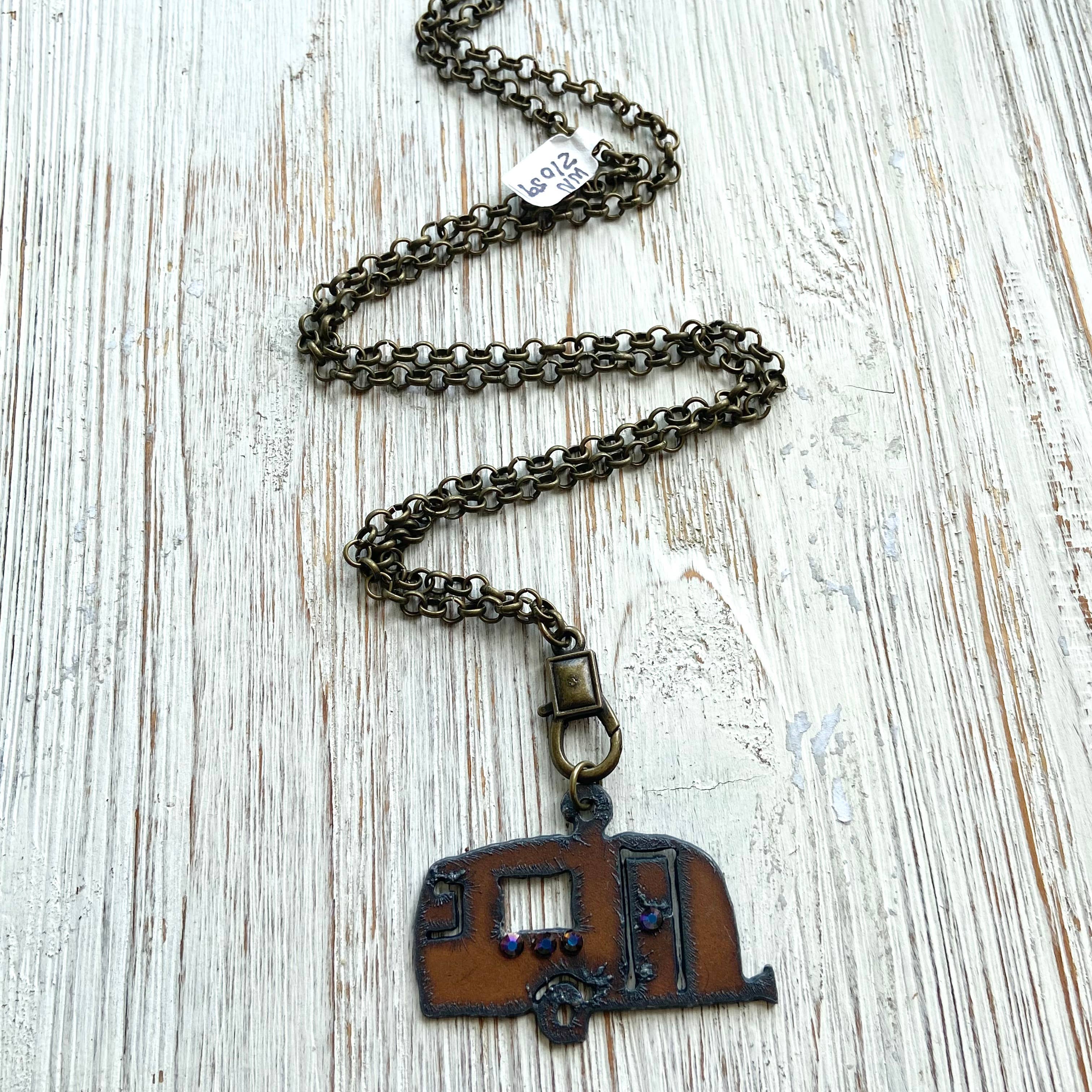 Wanderlust by VB&Co. – wholesale Pendant/charm necklace – Trailer camper rustic necklace camp travel mountain jewelry1